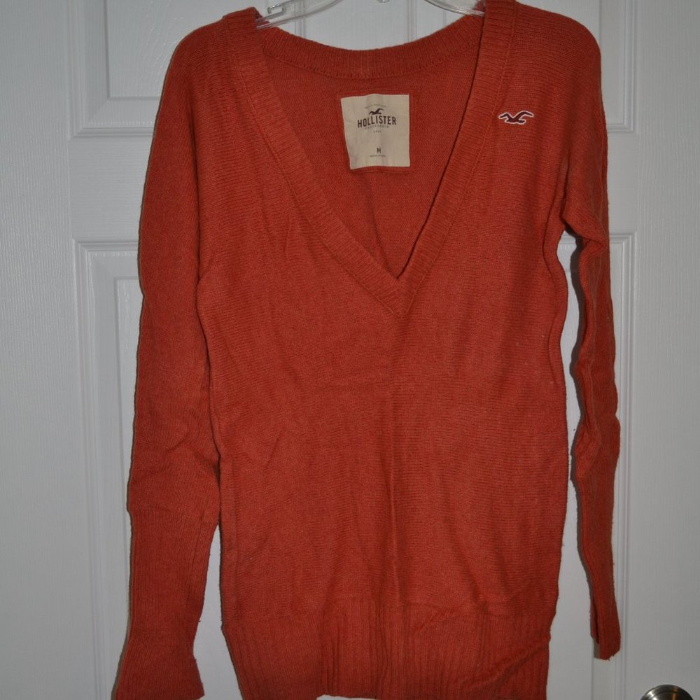 Hollister Orange Deep V-Neck Tunic Sweater Knit